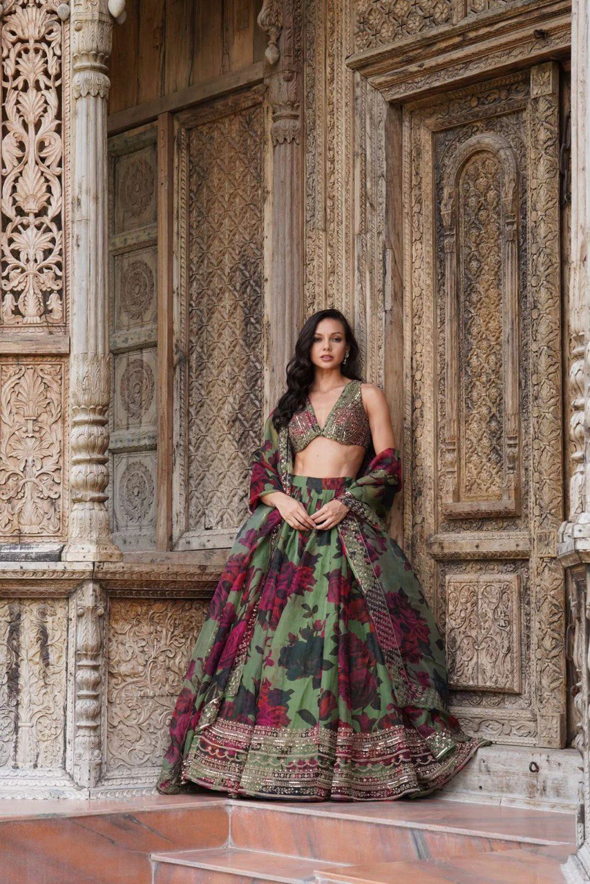 Pista Elegant Tabby Organza Lehenga Set with Digital Print & Sequins Work ClothsVilla
