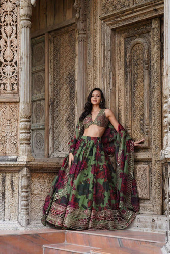 Pista Elegant Tabby Organza Lehenga Set with Digital Print & Sequins Work ClothsVilla