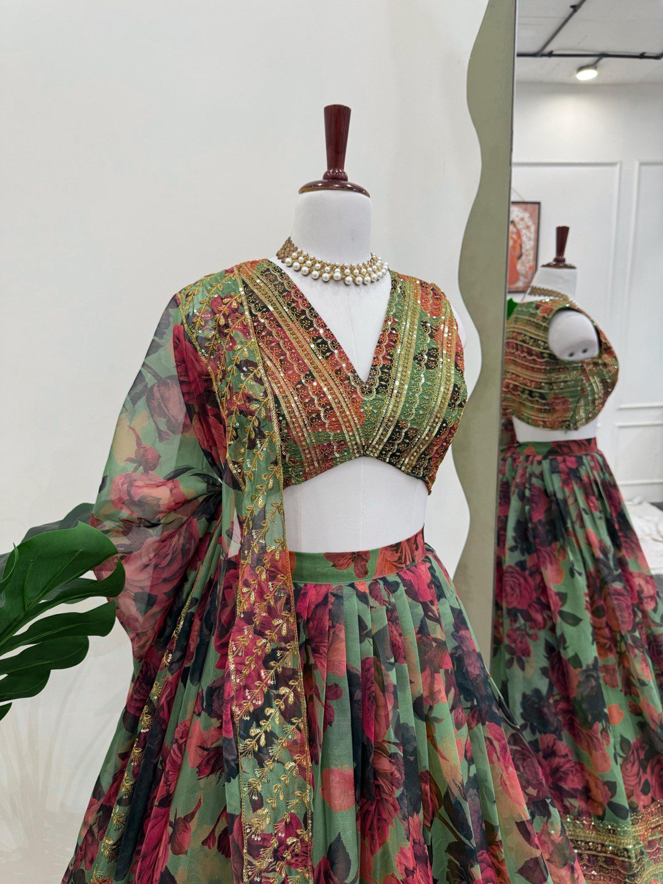 Pista Elegant Tabby Organza Lehenga Set with Digital Print & Sequins Work ClothsVilla