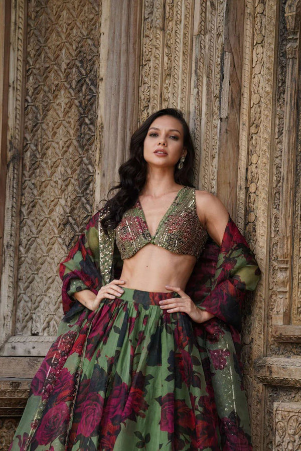 Pista Elegant Tabby Organza Lehenga Set with Digital Print & Sequins Work ClothsVilla