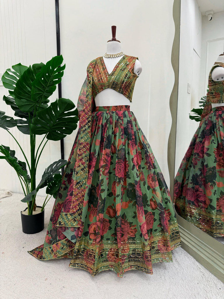 Pista Elegant Tabby Organza Lehenga Set with Digital Print & Sequins Work ClothsVilla