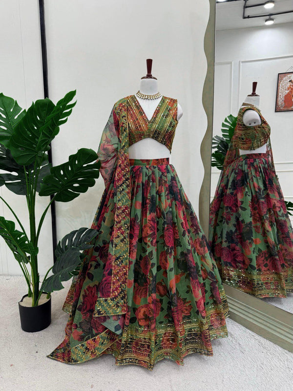 Pista Elegant Tabby Organza Lehenga Set with Digital Print & Sequins Work ClothsVilla