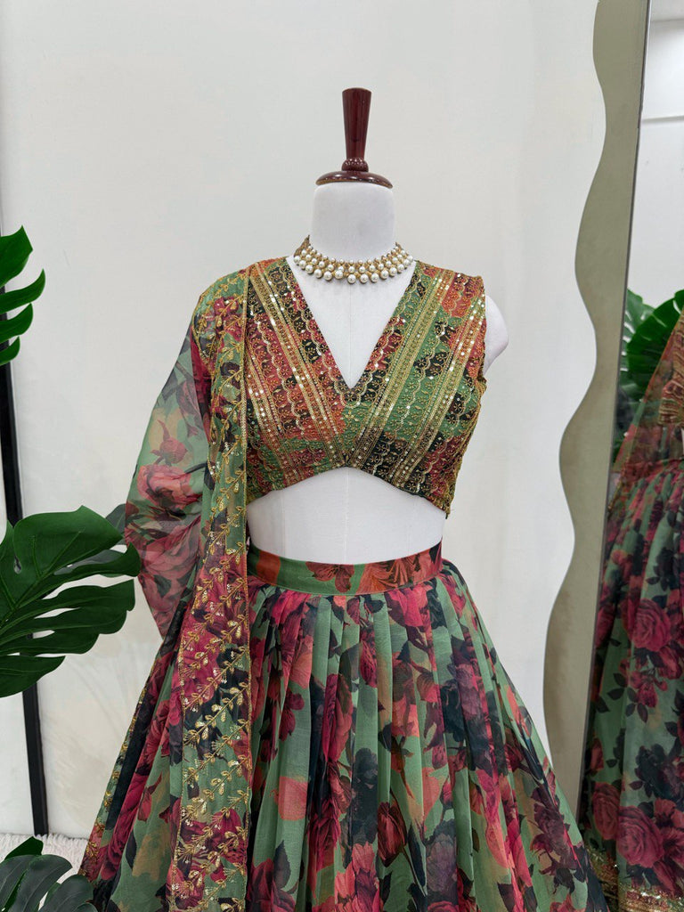 Pista Elegant Tabby Organza Lehenga Set with Digital Print & Sequins Work ClothsVilla