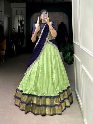 Pista Elegant Zari Chex Lehenga Set – Perfect Blend of Tradition & Trend