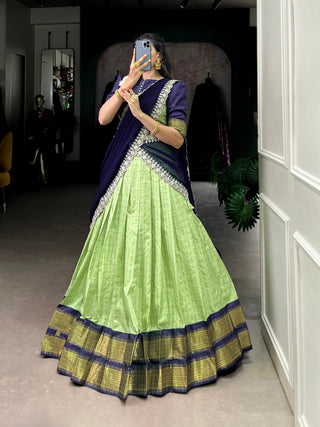 Pista Elegant Zari Chex Lehenga Set – Perfect Blend of Tradition & Trend