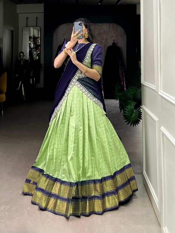Pista Elegant Zari Chex Lehenga Set – Perfect Blend of Tradition & Trend