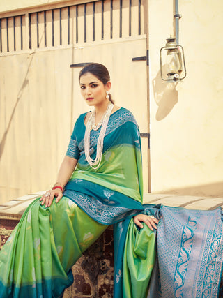 Pista Elegant Zari Woven Cotton Slub Saree with Georgette Blouse ClothsVilla