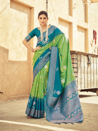 Pista Elegant Zari Woven Cotton Slub Saree with Georgette Blouse ClothsVilla