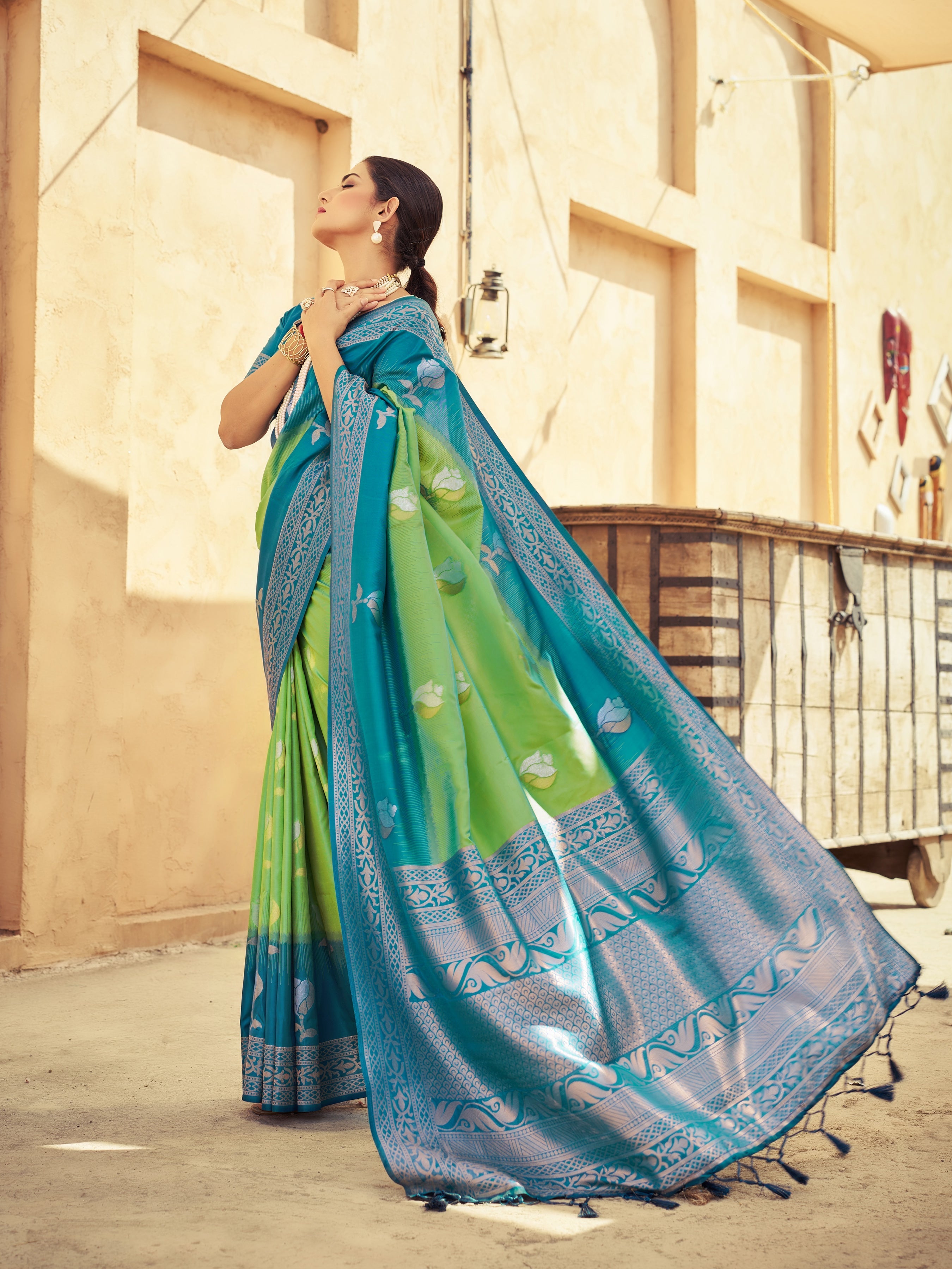 Pista Elegant Zari Woven Cotton Slub Saree with Georgette Blouse ClothsVilla