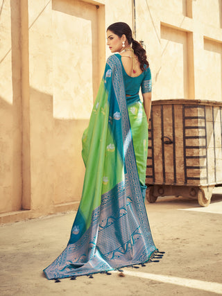 Pista Elegant Zari Woven Cotton Slub Saree with Georgette Blouse ClothsVilla