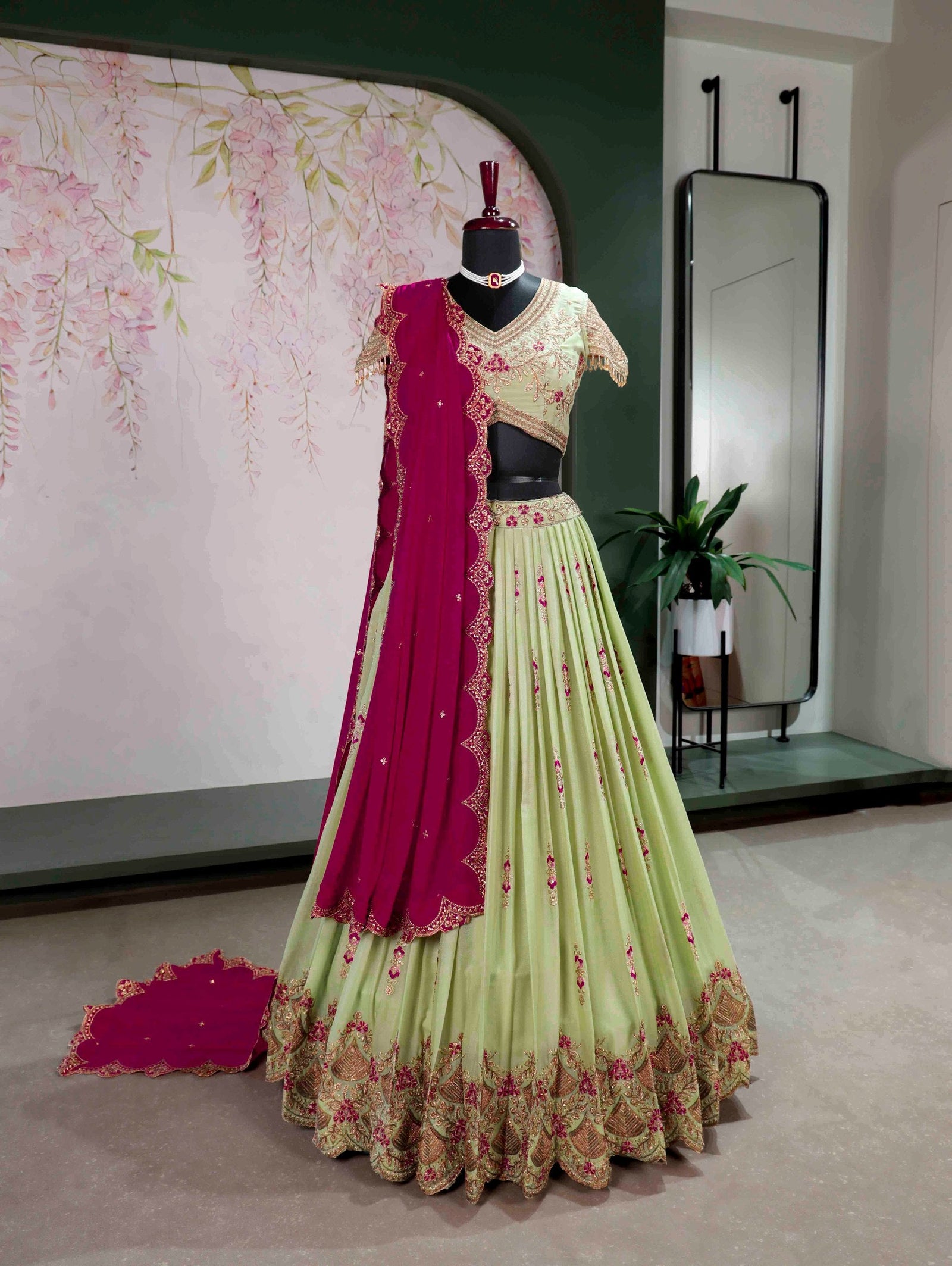 Pista Georgette Embroidered Lehenga ClothsVilla