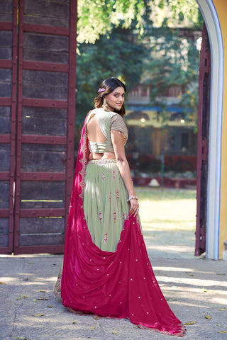 Pista Georgette Embroidered Lehenga ClothsVilla