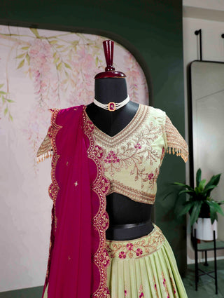 Pista Georgette Embroidered Lehenga ClothsVilla