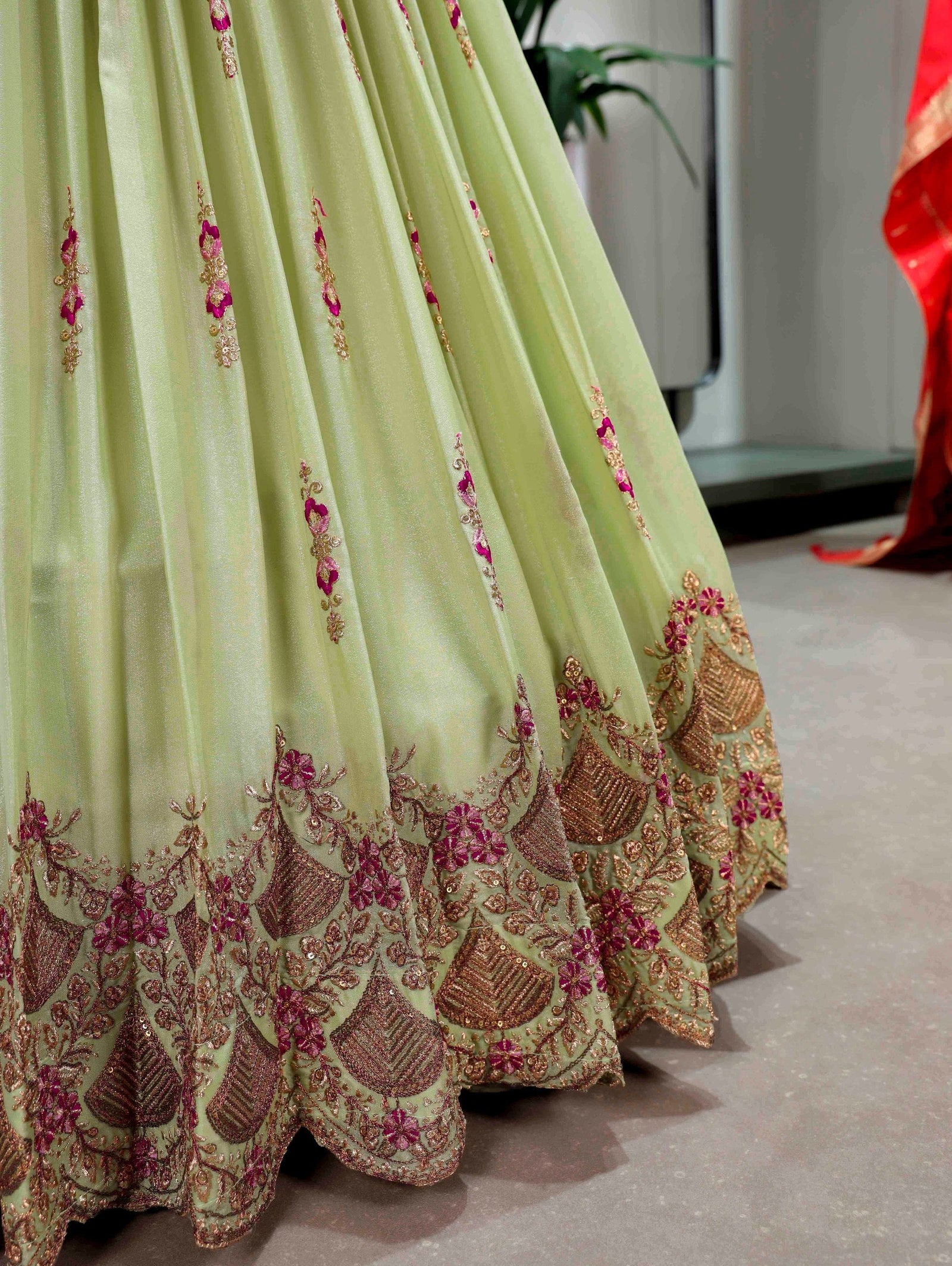 Pista Georgette Embroidered Lehenga ClothsVilla