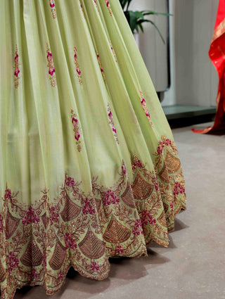 Pista Georgette Embroidered Lehenga ClothsVilla