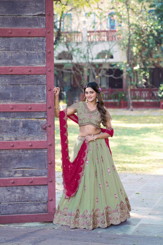 Pista Georgette Embroidered Lehenga ClothsVilla