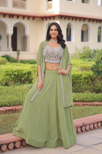 Pista Georgette Lehenga Choli with Shrug ClothsVilla