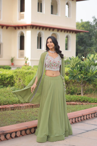 Pista Georgette Lehenga Choli with Shrug ClothsVilla
