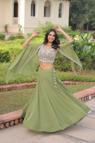Pista Georgette Lehenga Choli with Shrug ClothsVilla