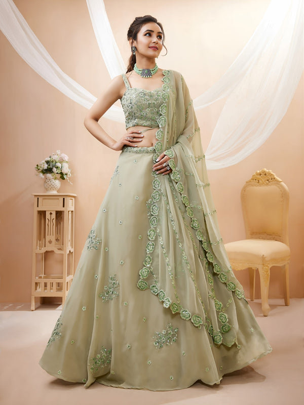 Georgette Zari, Sequin & Dori Embroidered Semi-Stitched Lehenga Choli Clothsvilla