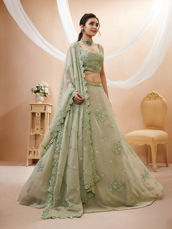 Georgette Zari, Sequin & Dori Embroidered Semi-Stitched Lehenga Choli Clothsvilla