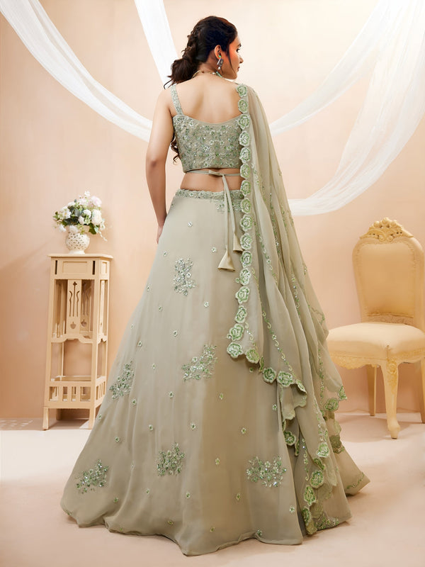 Georgette Zari, Sequin & Dori Embroidered Semi-Stitched Lehenga Choli Clothsvilla