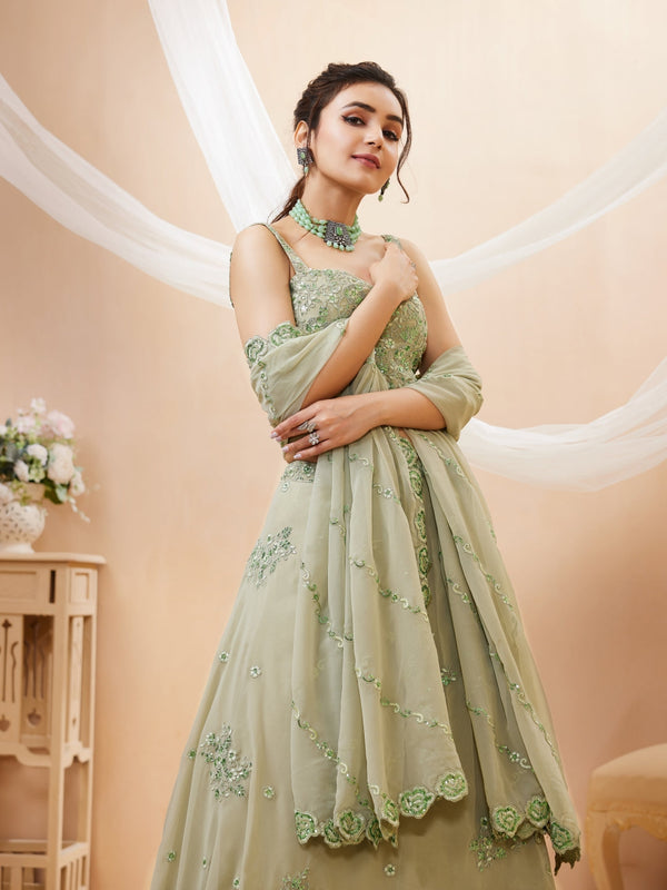 Georgette Zari, Sequin & Dori Embroidered Semi-Stitched Lehenga Choli Clothsvilla
