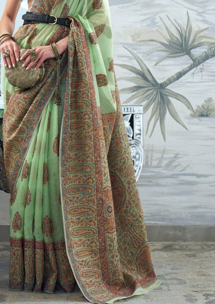 Pista Graceful Silk Saree with Unstitched Blouse Piece Elegant Ethnic Wear ClothsVilla