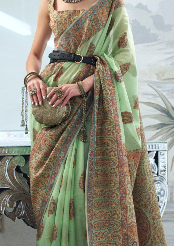 Pista Graceful Silk Saree with Unstitched Blouse Piece Elegant Ethnic Wear ClothsVilla