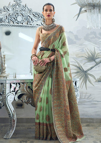 Pista Graceful Silk Saree with Unstitched Blouse Piece Elegant Ethnic Wear ClothsVilla