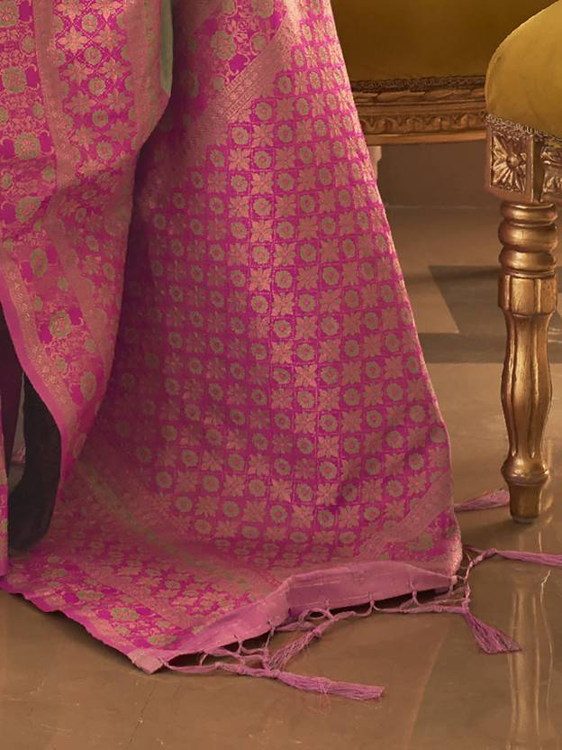 Pista Graceful Woven Banarasi Silk Blend Saree with Tassel Detailing ClothsVilla