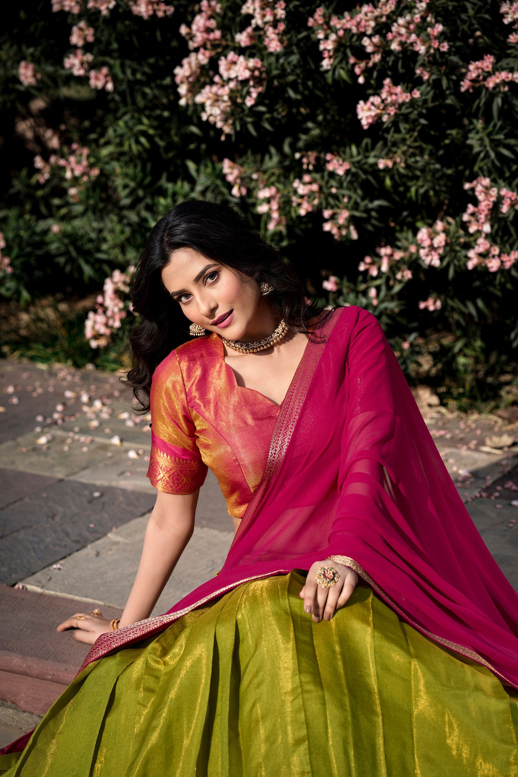 Pista Green Breathtaking South-Indian Kanchipuram Silk Lehenga Choli Set with Zari Weaving Secondary image