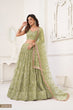 Load image into Gallery viewer, Pista Green Butterfly Net Lehenga with Tone-to-Tone Thread Work and Mirror Embroidery ClothsVilla