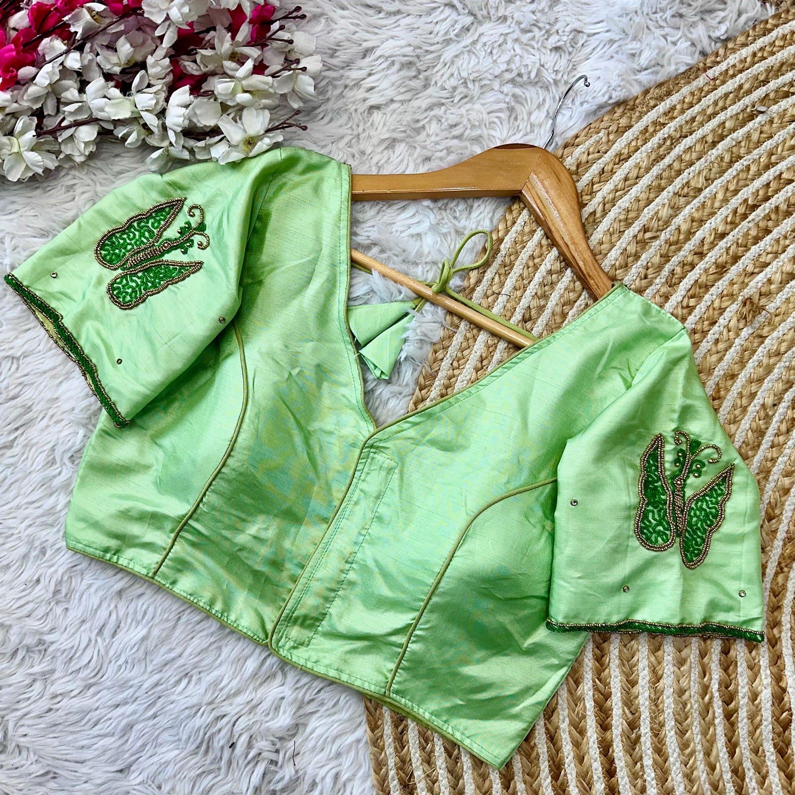 Pista Green Color Handcrafted Wedding Blouse Collection in Mayo Silk ClothsVilla