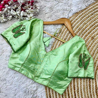 Pista Green Color Handcrafted Wedding Blouse Collection in Mayo Silk ClothsVilla