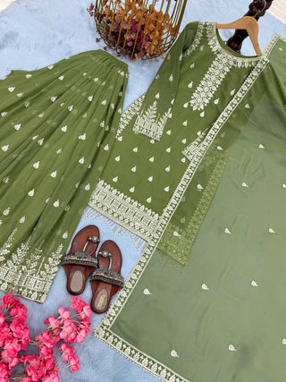 Pista Designer Heavy Faux Georgette Embroidered Plazzo Set with Dupatta ClothsVilla