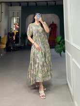 Load image into Gallery viewer, Pista Green Flower Fields Georgette Frock - Dreamy Florals for the Summer ClothsVilla