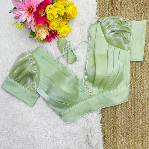 Pista Green Glamorous Ruffled Metallic Jimmy Choo Blouse ClothsVilla Main image