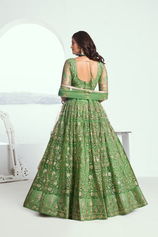 Pista Green Graceful  Butterfly Net Lehenga with Exquisite Embroidery