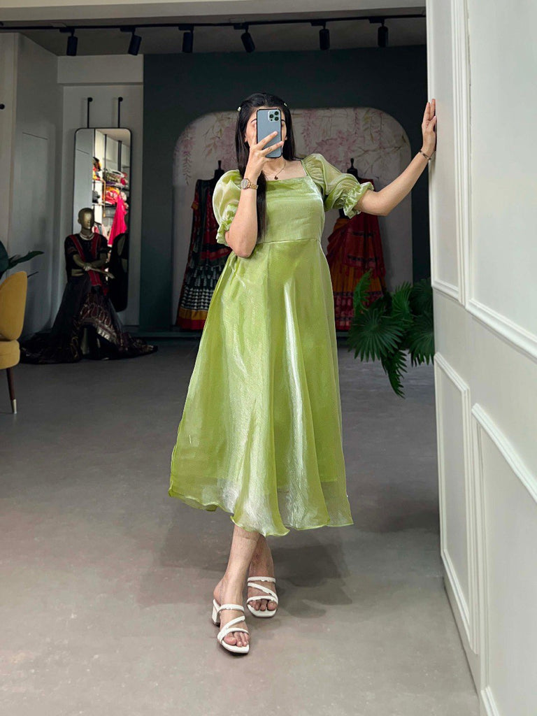 Pista Green Luxuriously Plain Burberry Silk Frock for Effort Pista Green Luxuriously Plain Burberry Silk Frock for Effort