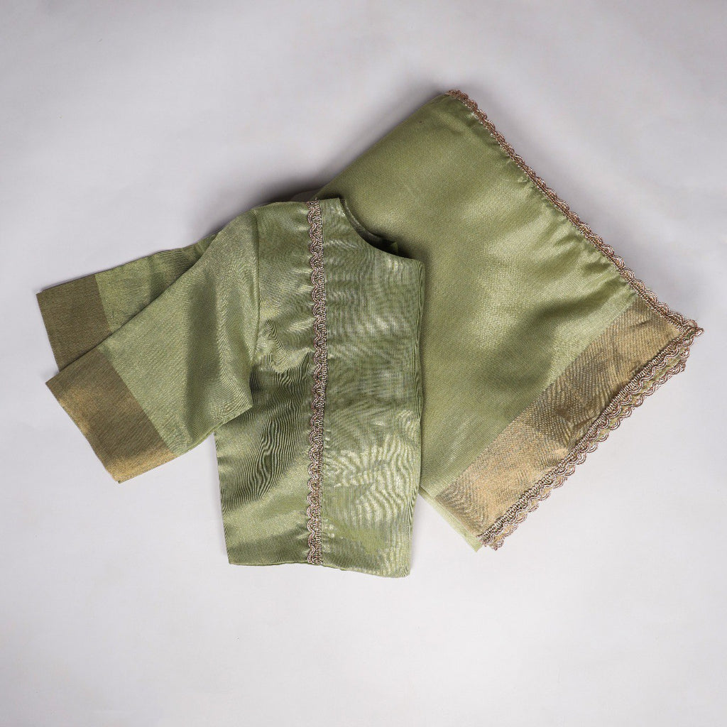 Pista Green Mannat Silk Saree with Zari Weaving & Lace Border