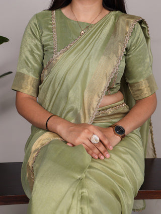 Pista Green Mannat Silk Saree with Zari Weaving & Lace Border ClothsVilla