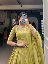 Load image into Gallery viewer, Pista Green Pure Chanderi Lehenga Choli Set with Zari Border &amp; Sequin Dupatta ClothsVilla