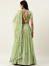 Load image into Gallery viewer, Pista Green Pure Georgette Embroidered Semi-Stitched Lehenga &amp; Unstitched Blouse, Dupatta Clothsvilla