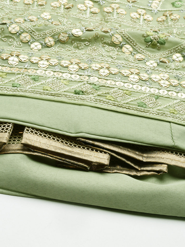 Pista Green Pure Georgette Embroidered Semi-Stitched Lehenga & Unstitched Blouse, Dupatta Clothsvilla