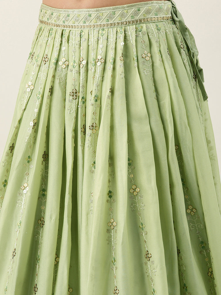 Pista Green Pure Georgette Embroidered Semi-Stitched Lehenga & Unstitched Blouse, Dupatta Clothsvilla