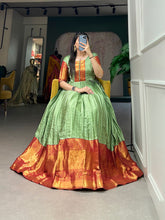 Load image into Gallery viewer, Pista Green Self-Design Aura Zari Weave Gown Dress ClothsVilla