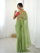 Load image into Gallery viewer, Pista Green Sparkle Silk Ready-to-Wear Saree with Adjustable Hooks &amp; Heavy Banarasi Silk Stitched Blouse – Effortless Elegance for Every Occasion ClothsVilla