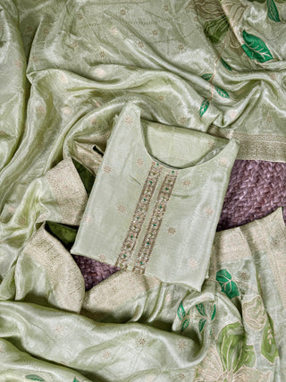 Pista Ivory Pure Viscose Zari-Woven Top, Roman Silk Bottom & Zari Dupatta Set – Fully Stitched Ethnic Wear ClothsVilla