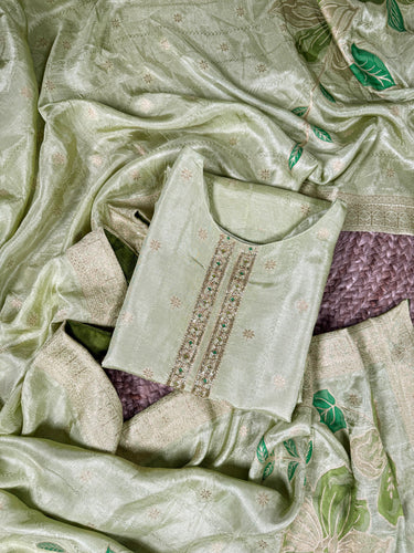 Pista Ivory Pure Viscose Zari-Woven Top, Roman Silk Bottom & Zari Dupatta Set – Fully Stitched Ethnic Wear ClothsVilla